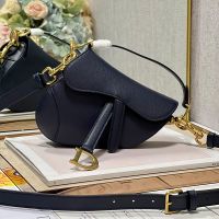 Mini Dior Saddle Bag with Strap In Grained Calfskin Navy Blue