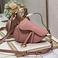 Mini Dior Saddle Bag with Strap In Grained Calfskin Pink