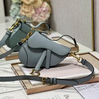 Mini Dior Saddle Bag with Strap In Grained Calfskin Sky Blue