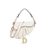 Mini Dior Saddle Bag with Strap In Grained Calfskin White