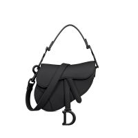 Mini Dior Saddle Bag with Strap In Ultramatte Calfskin Black
