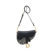 Mini Dior Soft Saddle Bag with Strap In Oblique Jacquard and Smooth Calfskin Blue