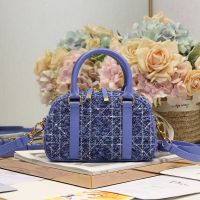 Nano Dior D-Vibe East-West Bag In Cannage Tweed Blue