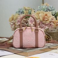 Nano Dior D-Vibe East-West Bag In Cannage Tweed Pink