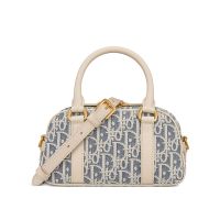 Nano Dior D-Vibe East-West Bag In Oblique Chambray Raffia Blue