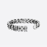 J'Adior Cuff Bracelet Antique Metal with White Crystals Silver