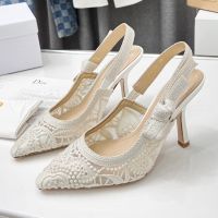 J'Adior Slingback Pumps Women D-Lace Motif Macrame White