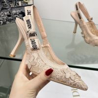 J'Adior Slingback Pumps Women 3D D-lace Motif Transparent Mesh Khaki