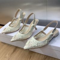 J'Adior Slingback Pumps Women 3D D-lace Motif Transparent Mesh White