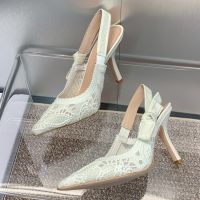 J'Adior Slingback Pumps Women D-Lace Butterfly Motif Macrame White