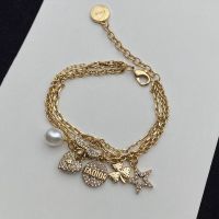 J'Adior Triple Bracelet Antique Metal with Resin Pearl and Multi Charms Embellished Crystals Gold