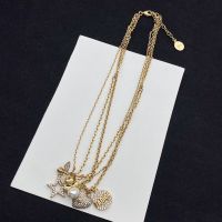 J'Adior Triple Necklace Antique Metal with Resin Pearl and Multi Charms Embellished Crystals Gold