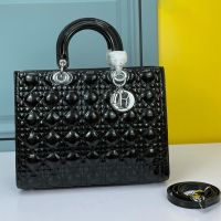 Large Lady Dior Bag Patent Cannage Calfskin Black/Silver