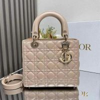 Medium Lady Dior Bag In Cannage Lambskin Apricot