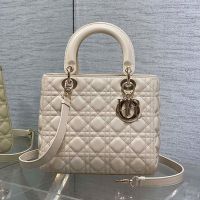 Medium Lady Dior Bag In Cannage Lambskin Beige