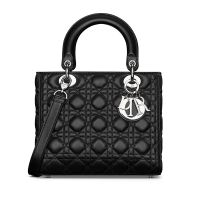Medium Lady Dior Bag In Cannage Lambskin Black/Silver