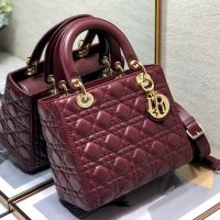 Medium Lady Dior Bag In Cannage Lambskin Burgundy