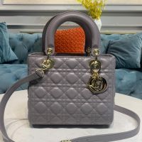Medium Lady Dior Bag In Cannage Lambskin Elephant Grey