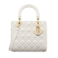 Medium Lady Dior Bag Cannage Lambskin White/Gold