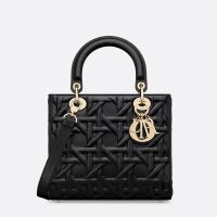 Medium Lady Dior Bag In Graphic Cannage Calfskin Black