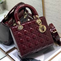 Medium Lady Dior Bag In Patent Cannage Calfskin Burgundy