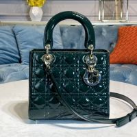 Medium Lady Dior Bag In Patent Cannage Calfskin Green