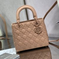 Medium Lady Dior Bag In Ultramatte Cannage Calfskin Apricot
