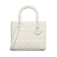 Medium Lady Dior Bag In Ultramatte Cannage Calfskin White