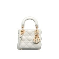 Micro Lady Dior Bag In Cannage Lambskin White