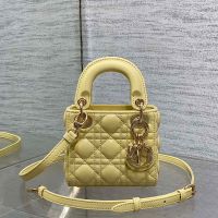 Micro Lady Dior Bag In Cannage Lambskin Yellow