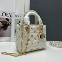 Mini Lady Dior Bag Cannage Lambskin with Butterfly Studs White