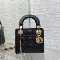 Mini Lady Dior Bag In Cannage Grained Calfskin Black