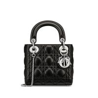 Mini Lady Dior Bag In Cannage Lambskin Black/Silver