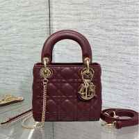 Mini Lady Dior Bag In Cannage Lambskin Burgundy