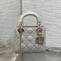 Mini Lady Dior Bag In Cannage Lambskin Cloudy Grey