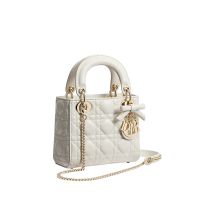 Mini Lady Dior Bag with Detachable Bow in Cannage Lambskin White