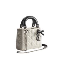 Mini Lady Dior Bag with Detachable Bow in Cannage Lambskin White/Black