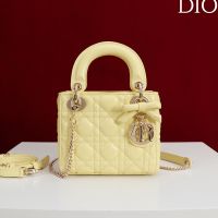 Mini Lady Dior Bag with Detachable Bow in Cannage Lambskin Yellow/Gold