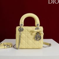 Mini Lady Dior Bag with Detachable Bow in Cannage Lambskin Yellow/Silver