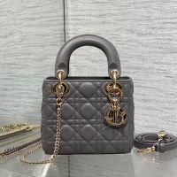Mini Lady Dior Bag In Cannage Lambskin Elephant Grey