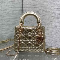 Mini Lady Dior Bag In Cannage Lambskin Gold