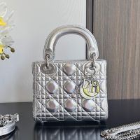 Mini Lady Dior Bag In Cannage Lambskin Silver