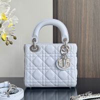 Mini Lady Dior Bag In Cannage Lambskin Sky Blue/Silver