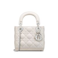 Mini Lady Dior Bag In Cannage Lambskin White/Silver