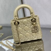 Mini Lady Dior Bag In Enamel Cannage Lambskin Apricot