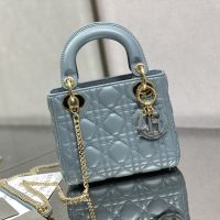 Mini Lady Dior Bag In Enamel Cannage Lambskin Sky Blue