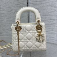 Mini Lady Dior Bag In Enamel Cannage Lambskin White