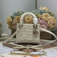 Mini Lady Dior Bag In Graphic Cannage Calfskin White