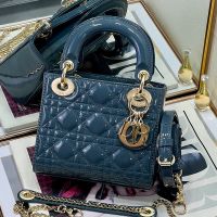 Mini Lady Dior Bag In Patent Cannage Calfskin Blue