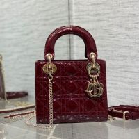 Mini Lady Dior Bag In Patent Cannage Calfskin Burgundy